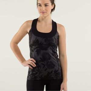 Lululemon Athletica Black Fitted Floral Razorback Tank